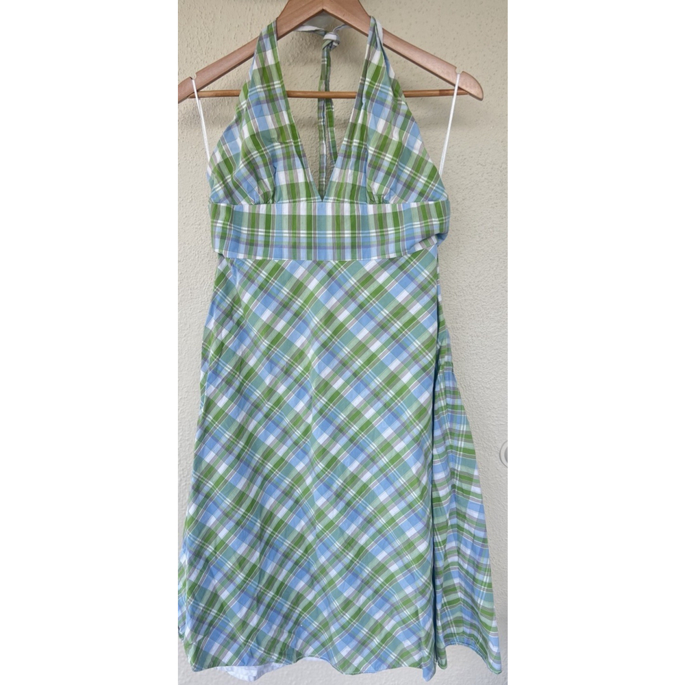 J.Crew Green Blue Check Plaid Halter Dress Women’s Small Old Money Preppy Resort - Picture 2 of 7